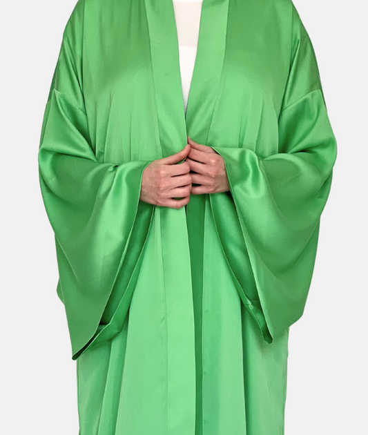 GREEN SILK SATIN KIMONO